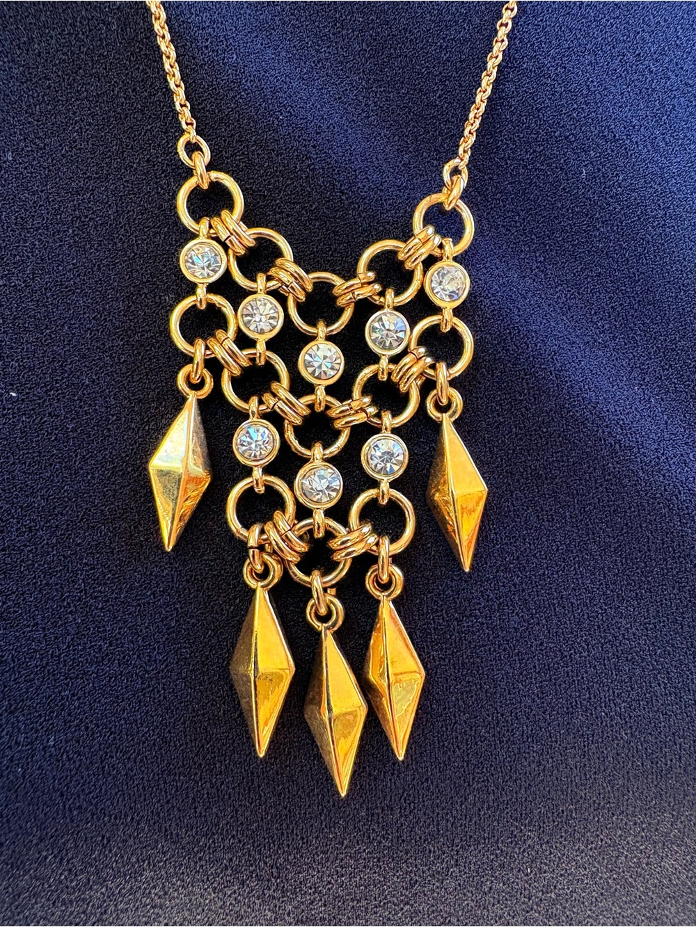 J Crew Gold Statement Necklace with Geo Spires & Crystal Accents